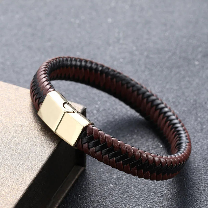 🧲 New Genuine Leather Bracelet for Boys – Handmade Woven Wrap Bracelet with Magnetic Clasp | Stylish Youth Jewelry & Accessories