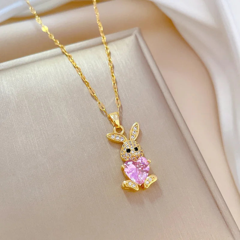 Cute Rabbit Crystal Jewelry Set for Girls 🐇 | Necklace & Earrings with Shiny Austrian Crystals | Birthday Gift Set 🎁