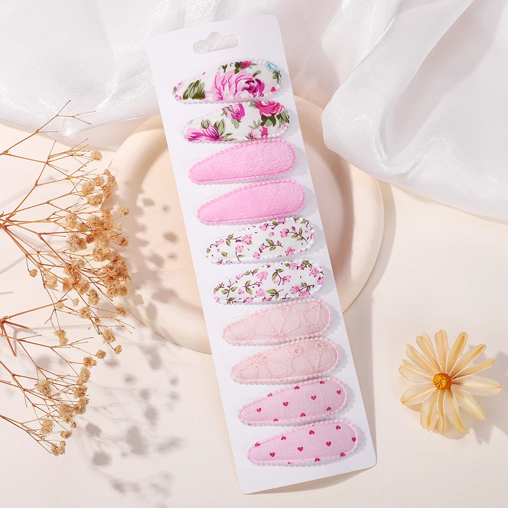 10PCS Cute Cotton Plaid Hair Clips for Girls 👧 | Fabric Hairpins Set – Baby & Kids Headwear Accessories!