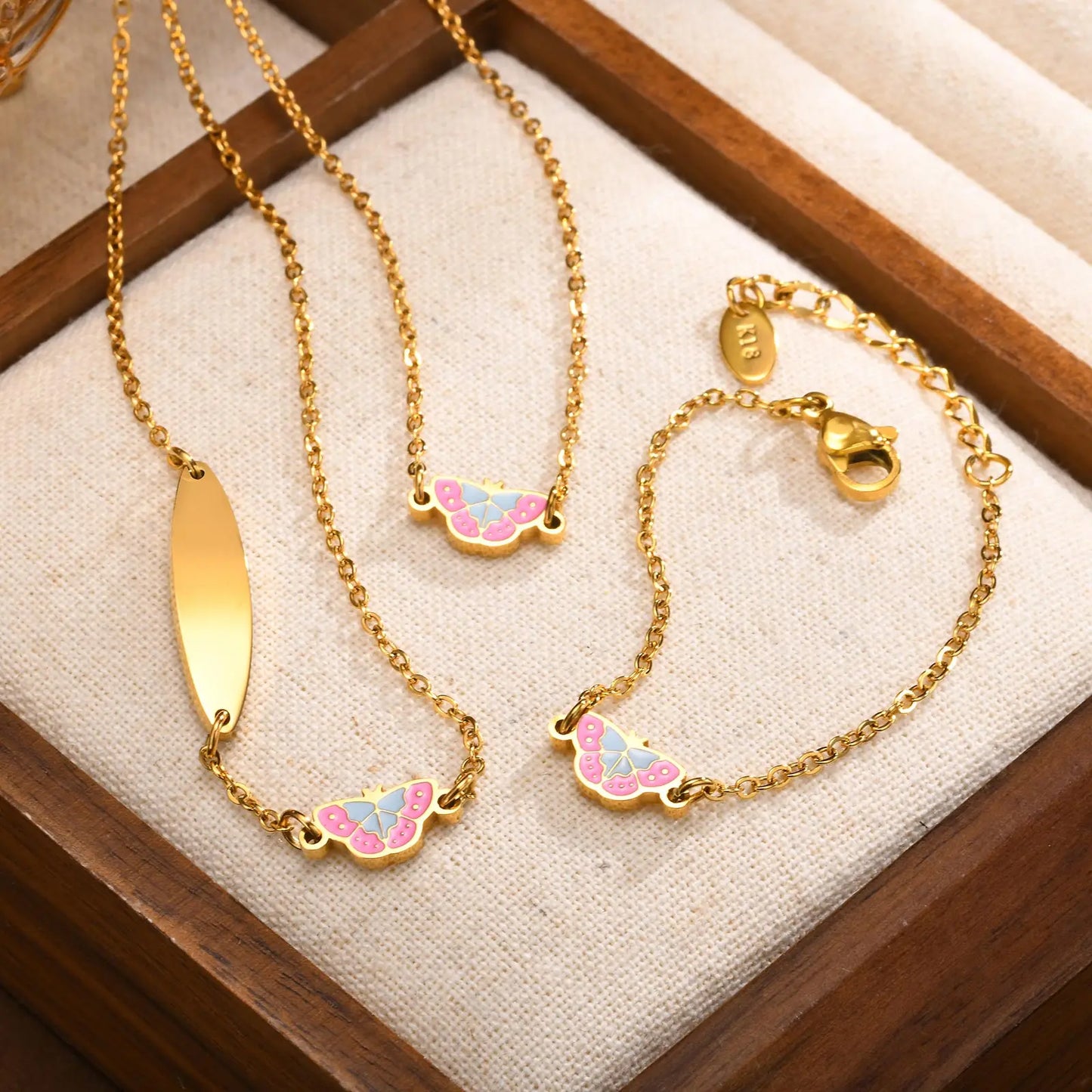 Chic Butterfly Jewelry Set for Baby - Earrings, Bracelet & Necklace | Hypoallergenic & Tarnish-Free Gift Set
