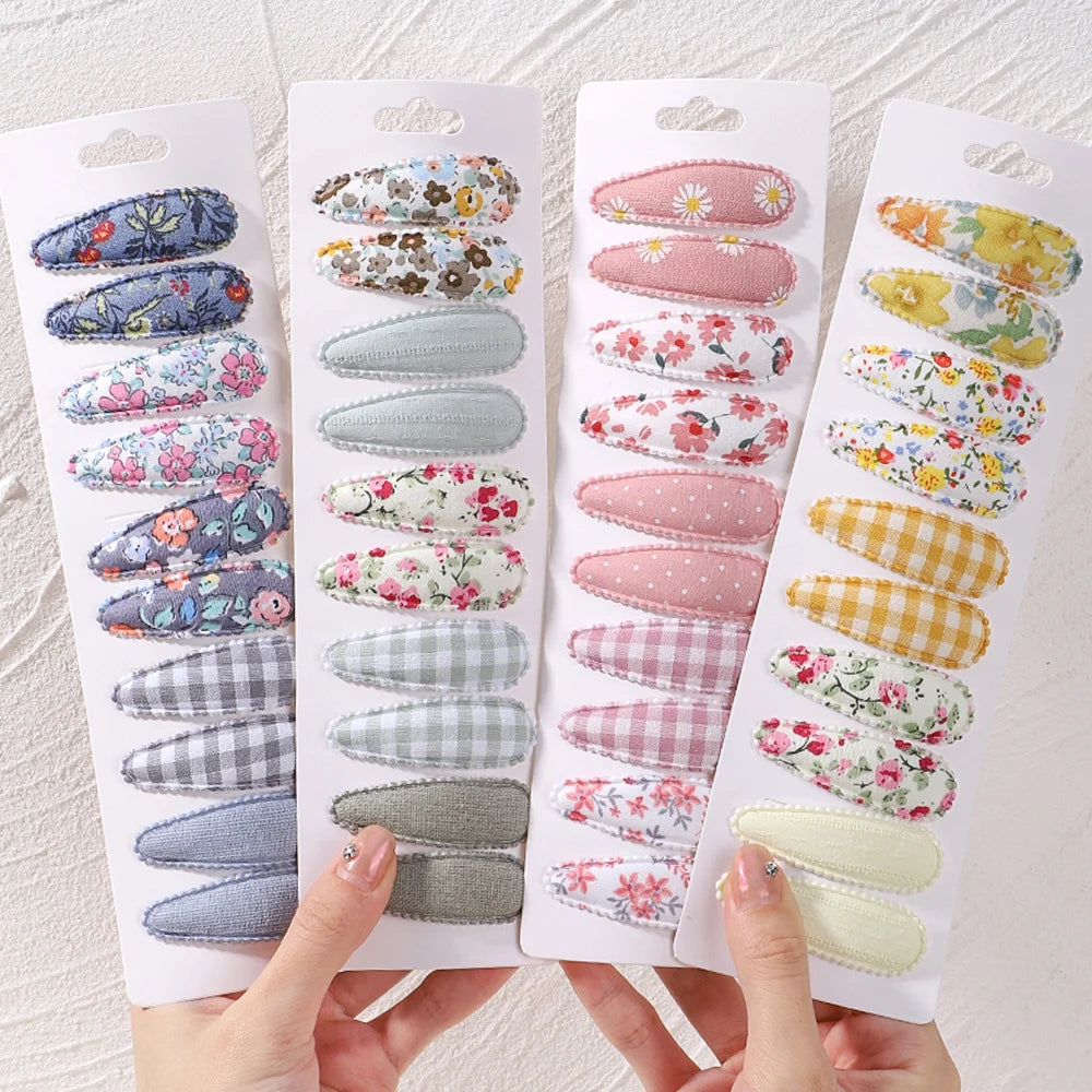 10PCS Cute Cotton Plaid Hair Clips for Girls 👧 | Fabric Hairpins Set – Baby & Kids Headwear Accessories!
