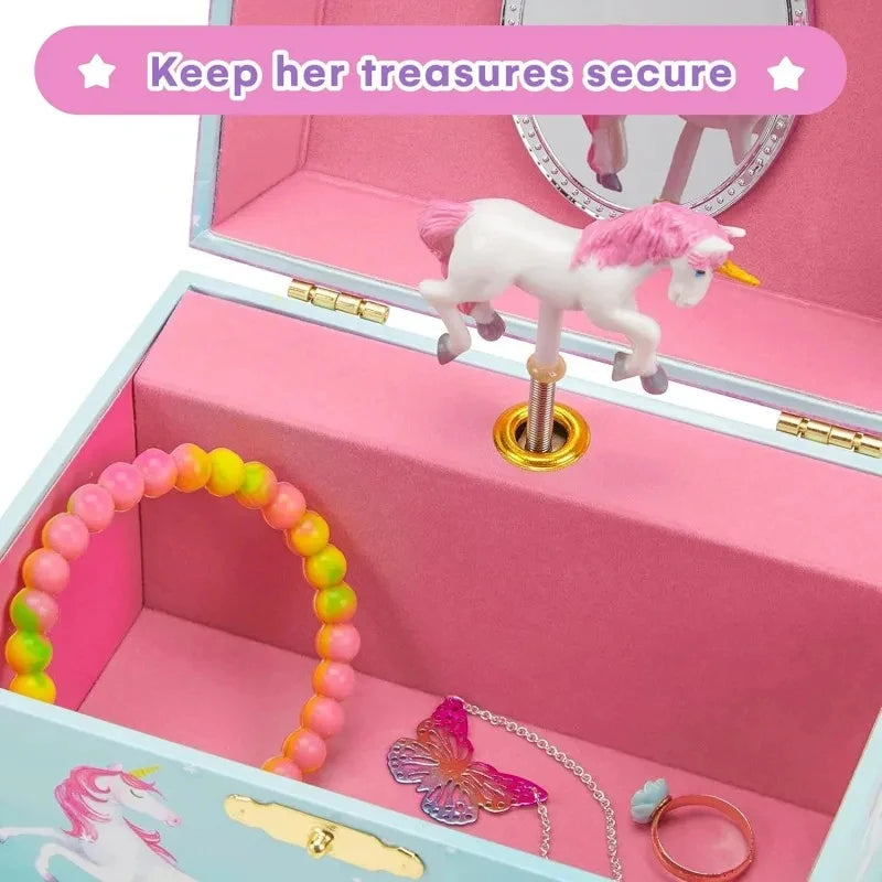 🦄 Fantasy Rotating Unicorn Music Box for Girls – Jewelry Storage Organizer with Soft Lining | Birthday Gift for Kids | Keepsake Music Jewelry Box 🎵🎁