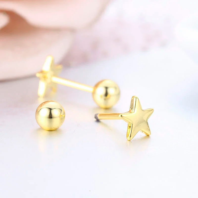 ✨Cute 5-Point Star Screw Back Stud Earrings for Girls & Women | Hypoallergenic Piercing Jewelry ⭐ Dainty Everyday Gift.