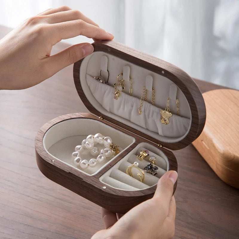 Delicate Walnut Wooden Jewelry Box 🌿 | Elegant Ring, Earring & Necklace Storage Organizer for Girls & Women!