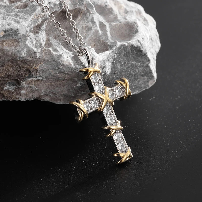 Exquisite Zircon Cross Pendant Necklace - Girls Fashion Temperament Jewelry Gift!