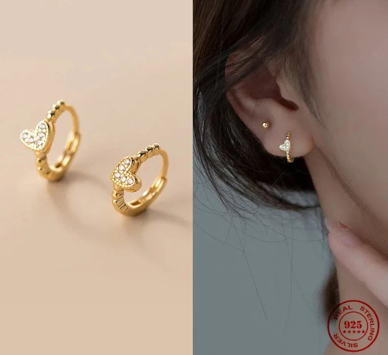 Heartfelt Elegance: Real 925 Sterling Silver and Zircon Heart Hoop Earrings - A Perfect Gift for Girls, Teens, and Women! - Kids Jewellery Shop