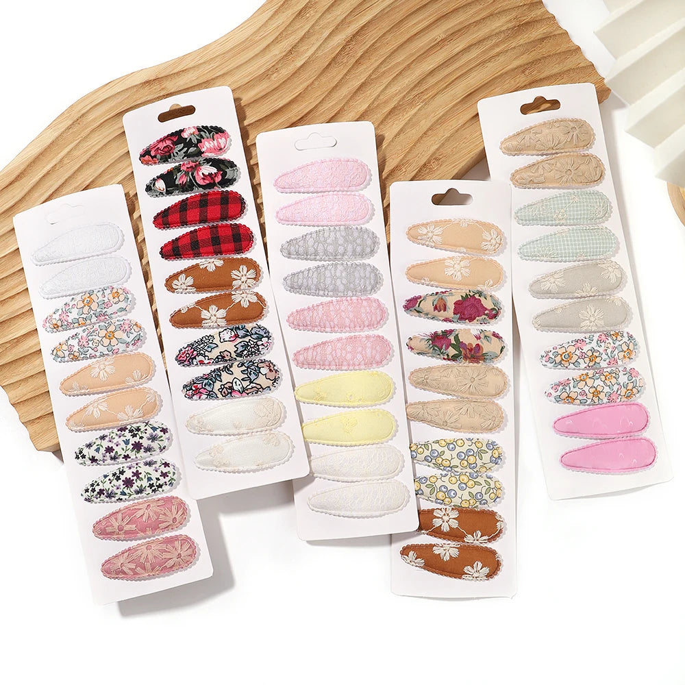10PCS Cute Cotton Plaid Hair Clips for Girls 👧 | Fabric Hairpins Set – Baby & Kids Headwear Accessories!
