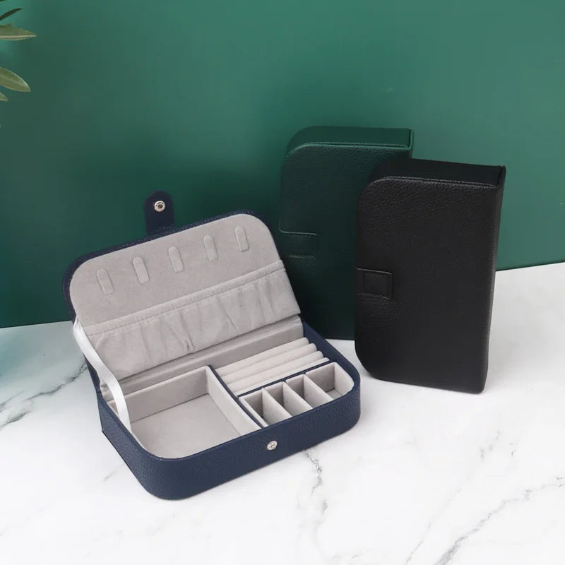 Travel in Style: Portable Button Leather Jewelry Storage Box!