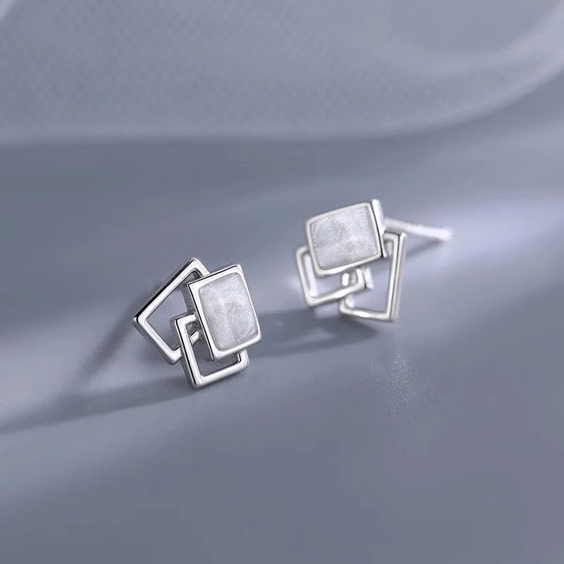 ✨ 925 Sterling Silver Square Geometric Stud Earrings – Trendy Minimalist Earrings for Women & Girls | Hypoallergenic Fashion Jewelry Gift 🎁