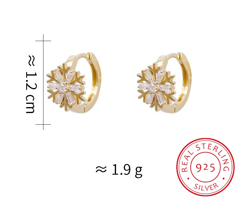 Sweet Zircon Snowflake 925 Sterling Silver Hoop Earrings for Girls | Elegant Kids Winter Jewellery!