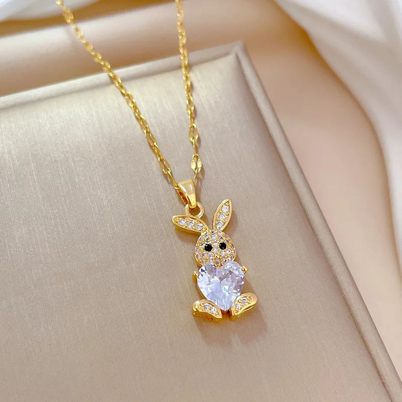 Cute Rabbit Crystal Jewelry Set for Girls 🐇 | Necklace & Earrings with Shiny Austrian Crystals | Birthday Gift Set 🎁