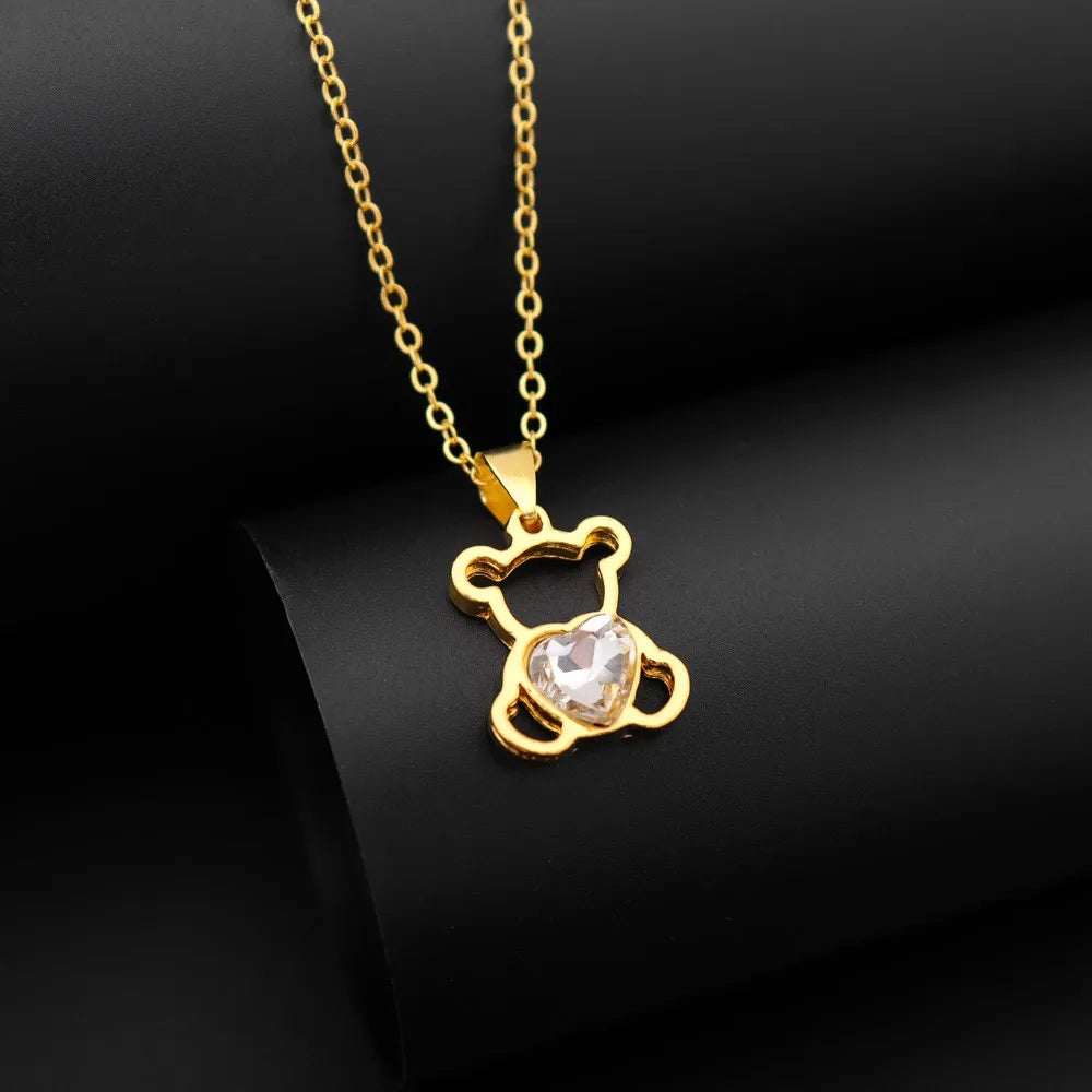 🐻 Cartoon Bear Crystal Pendant Necklace – Retro Fashion Jewelry for Boys & Girls | Cute Kids Gift 🎁 | Vintage Aesthetic Charm ✨