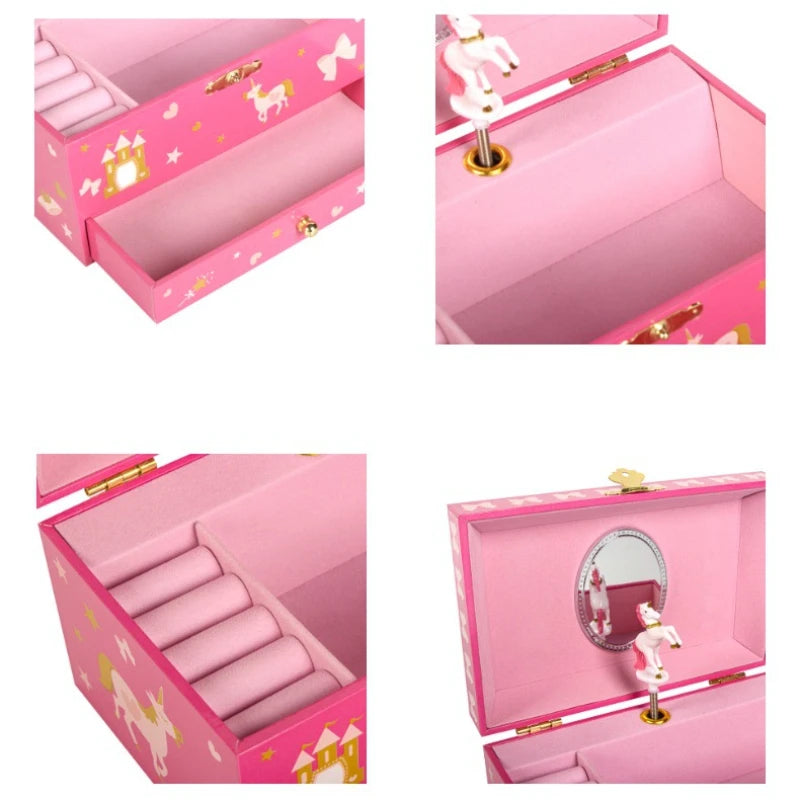 Unicorn Castle Music Jewelry Storage Box with Makeup Mirror & Spinning Ballerina | Fairy Tale Gift for Girls!