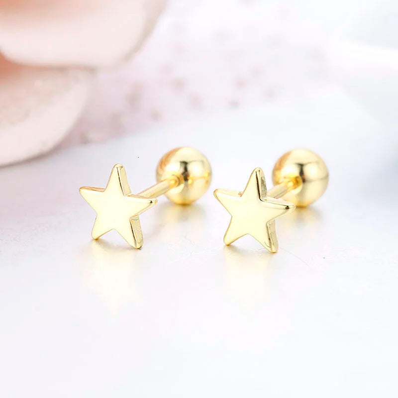 ✨Cute 5-Point Star Screw Back Stud Earrings for Girls & Women | Hypoallergenic Piercing Jewelry ⭐ Dainty Everyday Gift.