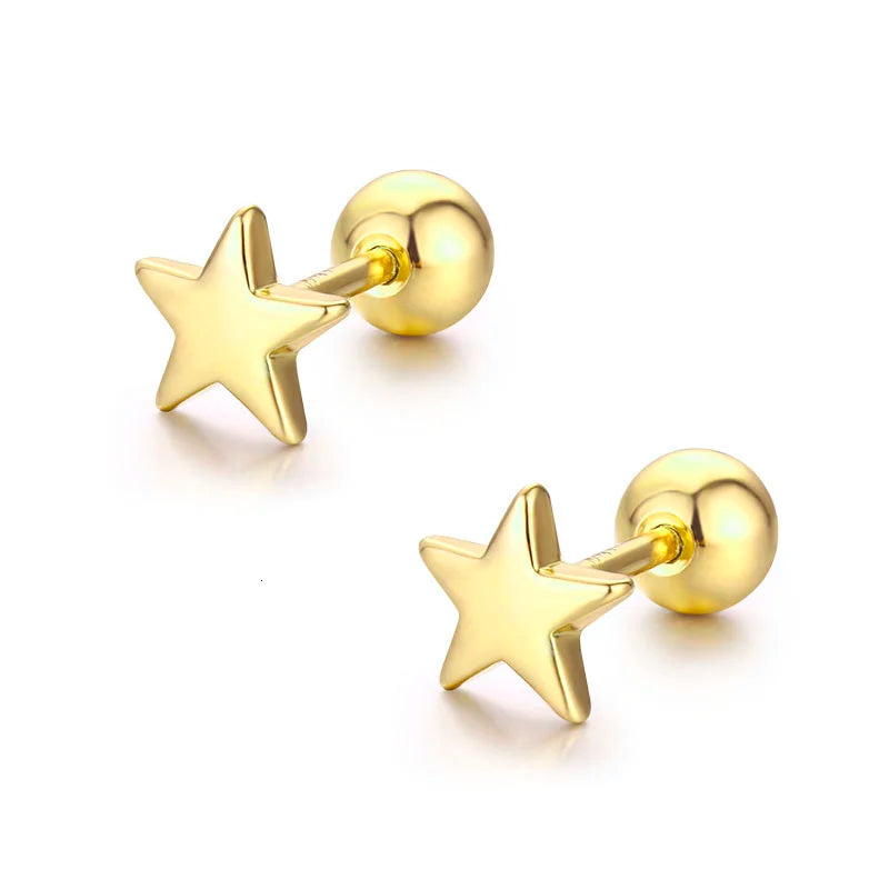 ✨Cute 5-Point Star Screw Back Stud Earrings for Girls & Women | Hypoallergenic Piercing Jewelry ⭐ Dainty Everyday Gift.