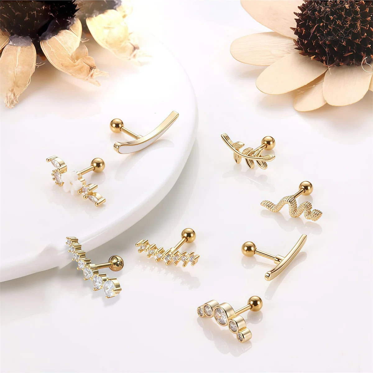 ✨ 4/6/8Pcs Screw Back Stud Earrings – Cubic Zirconia Piercing Jewelry | Hypoallergenic & Secure 💎