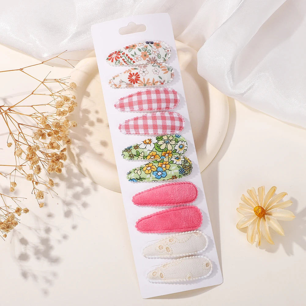 10PCS Cute Cotton Plaid Hair Clips for Girls 👧 | Fabric Hairpins Set – Baby & Kids Headwear Accessories!