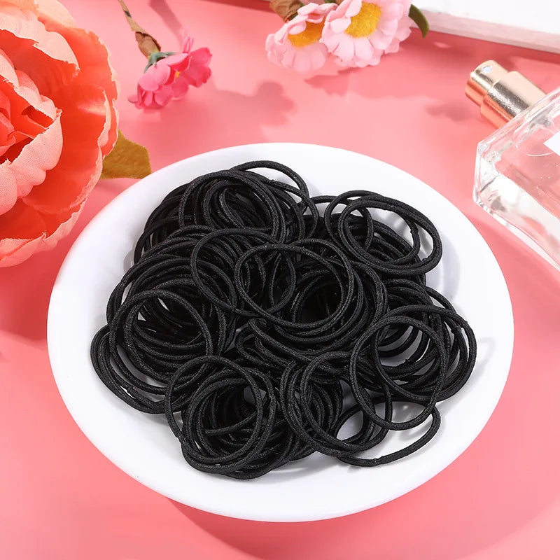 100Pcs Girls Elastic Hair Bands | 3cm Basic Rubber Hair Ties | Kids Ponytail Bands & Everyday Hair Accessories!