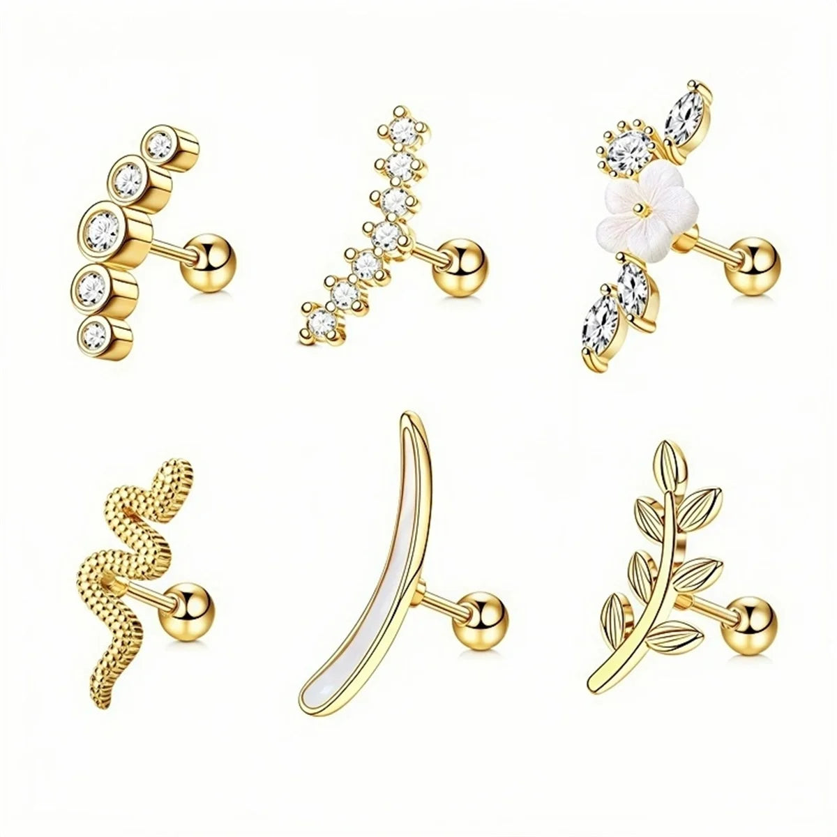 ✨ 4/6/8Pcs Screw Back Stud Earrings – Cubic Zirconia Piercing Jewelry | Hypoallergenic & Secure 💎