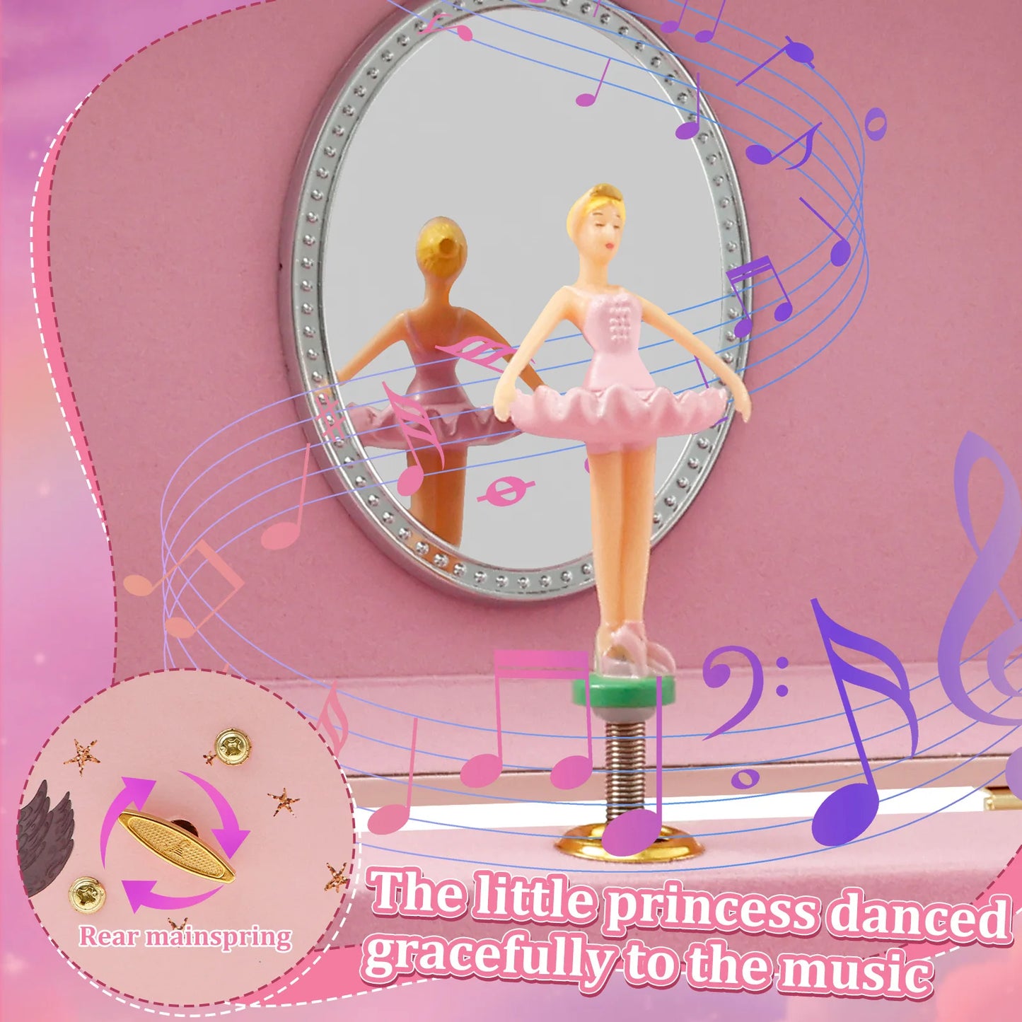 Creative Rotating Dancer Music Box π | Jewelry Storage Case with Clockwork Tune | Multifunction Gift for Girls & Women!