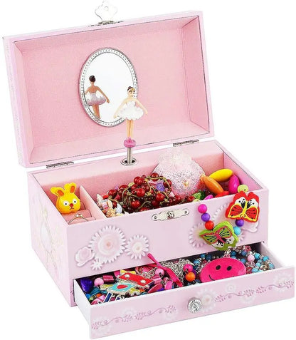 Kids Musical Jewelry Box with Drawer – Ballerina Theme, Swan Lake Tune, Velvet Lining | Girls Keepsake Organizer with Spinning Dancer 🎀