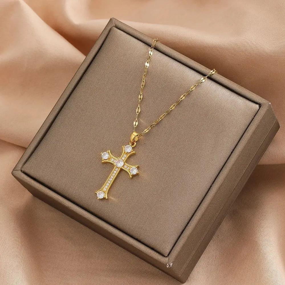 Simple CZ Studded Unisex Cross Necklace – Elegant Everyday Pendant for Boys & Girls | Versatile Sparkling Faith Jewellery Gift!