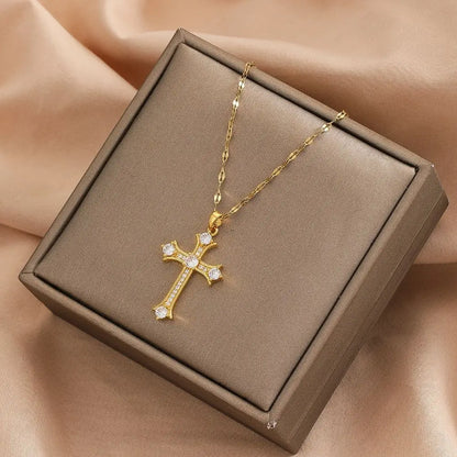 Simple CZ Studded Unisex Cross Necklace – Elegant Everyday Pendant for Boys & Girls | Versatile Sparkling Faith Jewellery Gift!