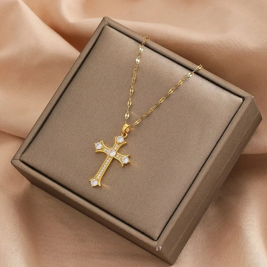 Simple CZ Studded Unisex Cross Necklace – Elegant Everyday Pendant for Boys & Girls | Versatile Sparkling Faith Jewellery Gift!