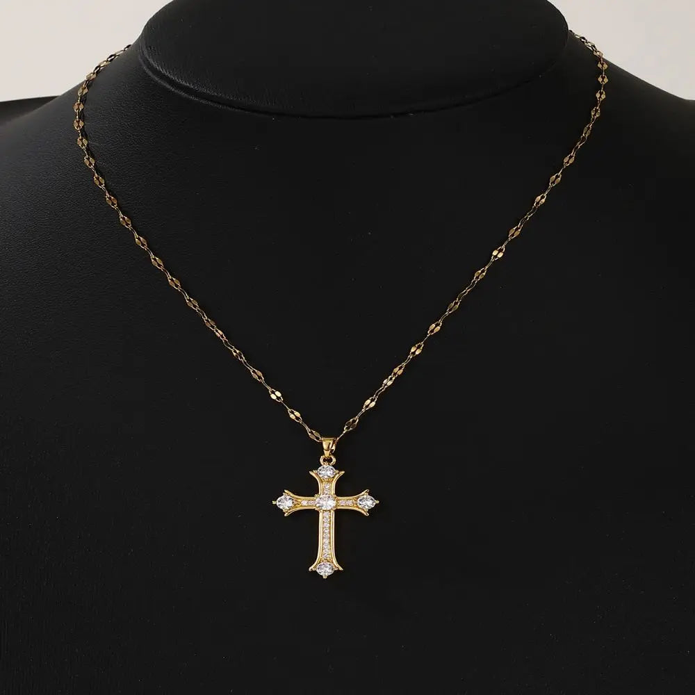 Simple CZ Studded Unisex Cross Necklace – Elegant Everyday Pendant for Boys & Girls | Versatile Sparkling Faith Jewellery Gift!