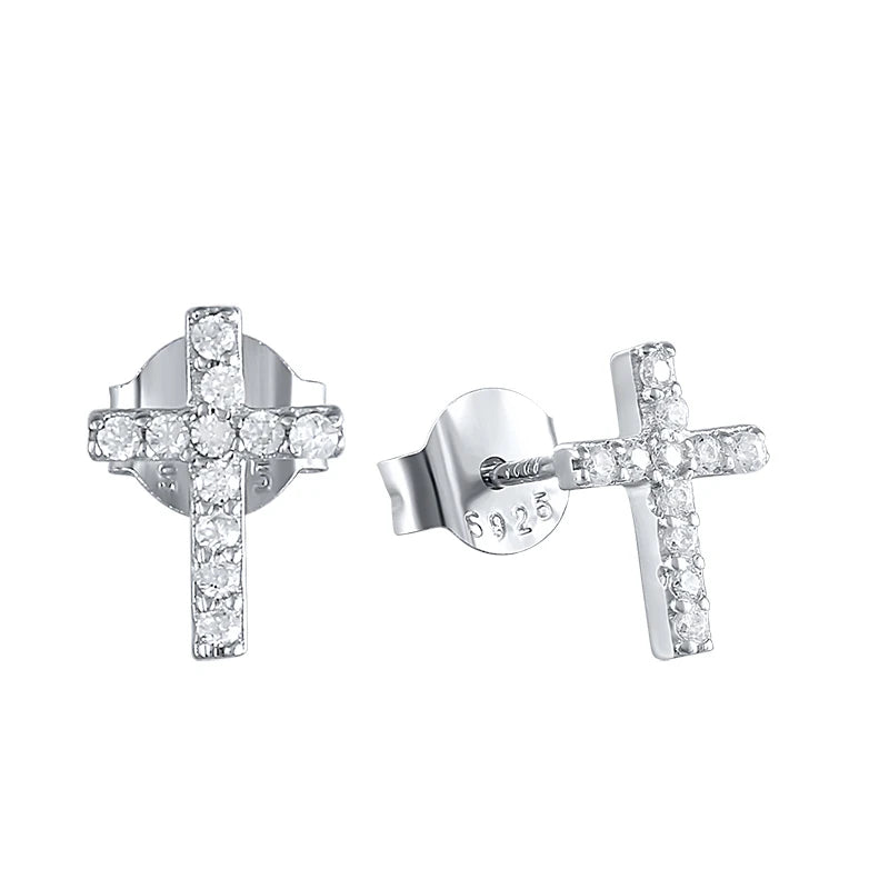 Sparkling Sterling Silver Cross Stud Earrings – Elegant Crystal Earrings for Girls & Boys, Kids Jewellery Gift!