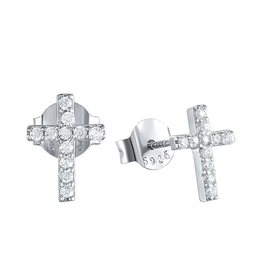 Sparkling Sterling Silver Cross Stud Earrings – Elegant Crystal Earrings for Girls & Boys, Kids Jewellery Gift!