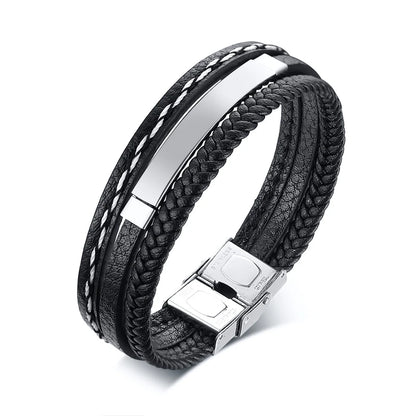 Personalised Stainless Steel Leather Bracelet for Boys & Teens | Engravable Multi-Layer ID Bangle | Birthday Gift!