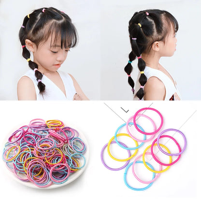 100Pcs Girls Elastic Hair Bands | 3cm Basic Rubber Hair Ties | Kids Ponytail Bands & Everyday Hair Accessories!
