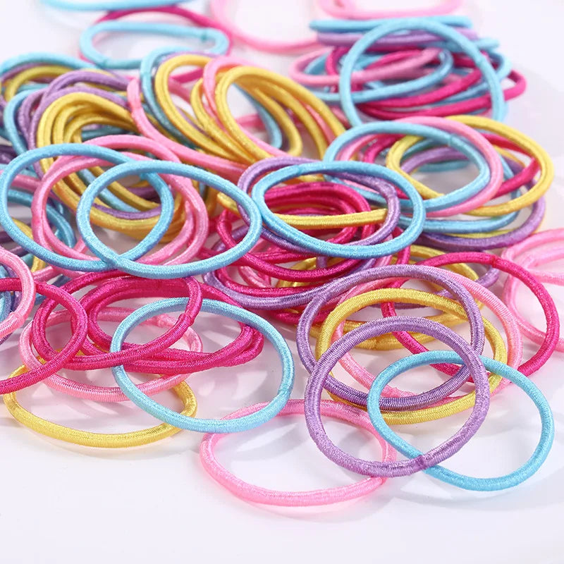 100Pcs Girls Elastic Hair Bands | 3cm Basic Rubber Hair Ties | Kids Ponytail Bands & Everyday Hair Accessories!