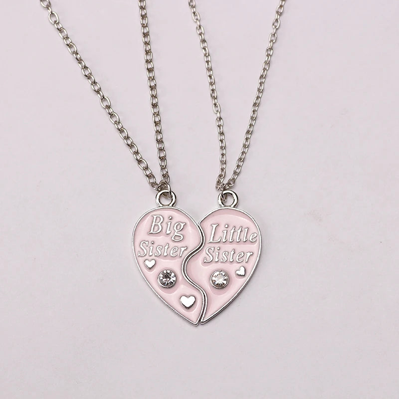 2PCS Big Sister Little Sister Heart Necklace Set for Girls | BFF Friendship Spliced Pendant Birthday Gift