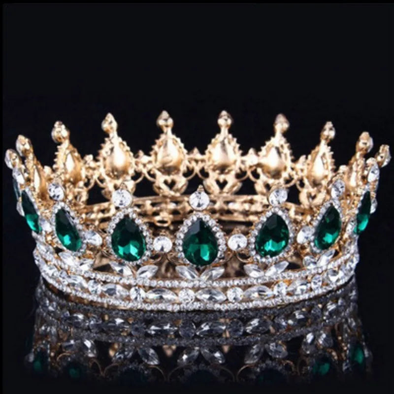 Rule with Radiance: Baroque Royal Queen King Rhinestone Round Crowns for Pageants, Photoshoots, and Parties!