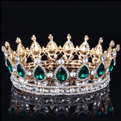Rule with Radiance: Baroque Royal Queen King Rhinestone Round Crowns for Pageants, Photoshoots, and Parties!