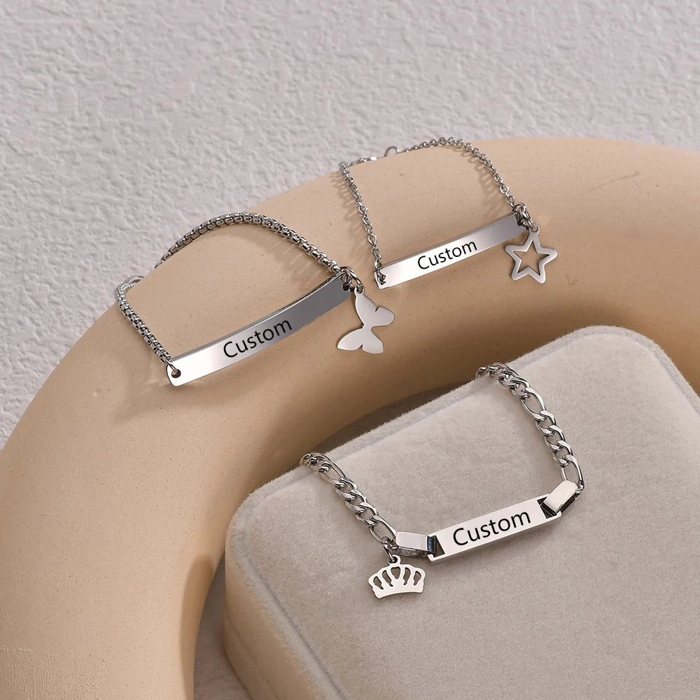 Cherished Charms: Personalized Stainless Steel Name Bar Bracelet for Precious Moments!