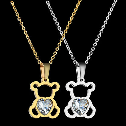 🐻 Cartoon Bear Crystal Pendant Necklace – Retro Fashion Jewelry for Boys & Girls | Cute Kids Gift 🎁 | Vintage Aesthetic Charm ✨