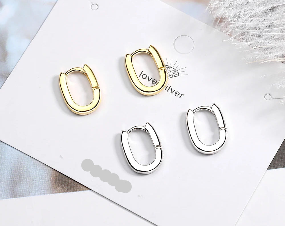925 Sterling Silver 18K Gold U-Shaped Earrings for Girls – Simple Glossy Minimalist Jewellery Gift!