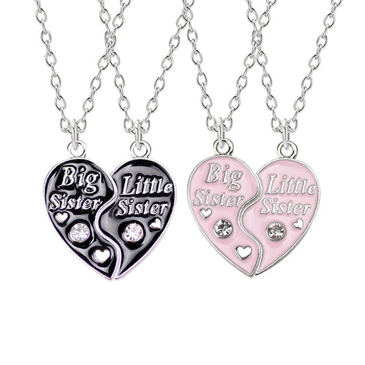 2PCS Big Sister Little Sister Heart Necklace Set for Girls | BFF Friendship Spliced Pendant Birthday Gift