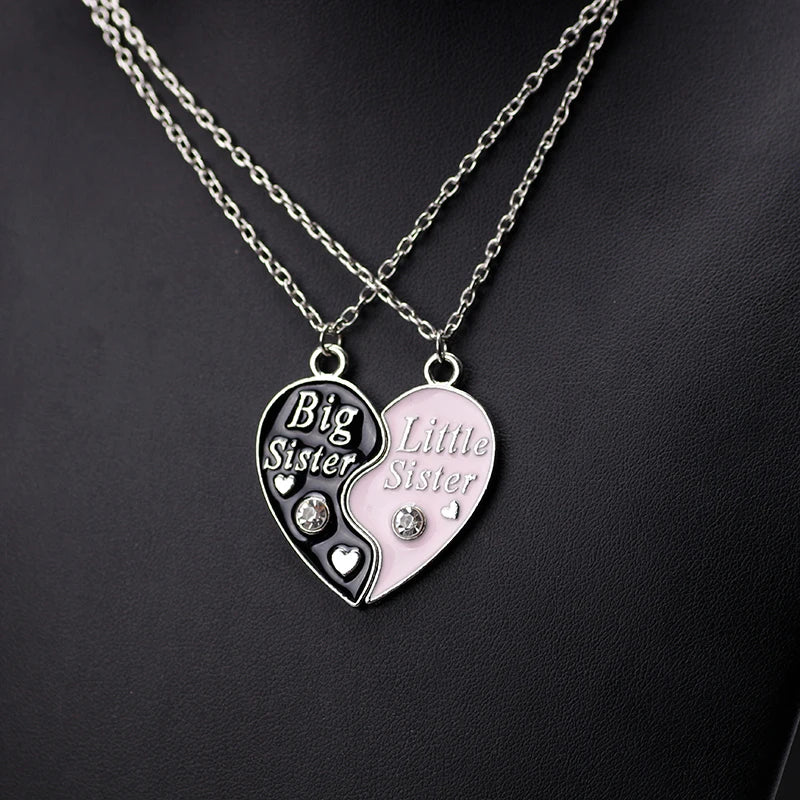 2PCS Big Sister Little Sister Heart Necklace Set for Girls | BFF Friendship Spliced Pendant Birthday Gift