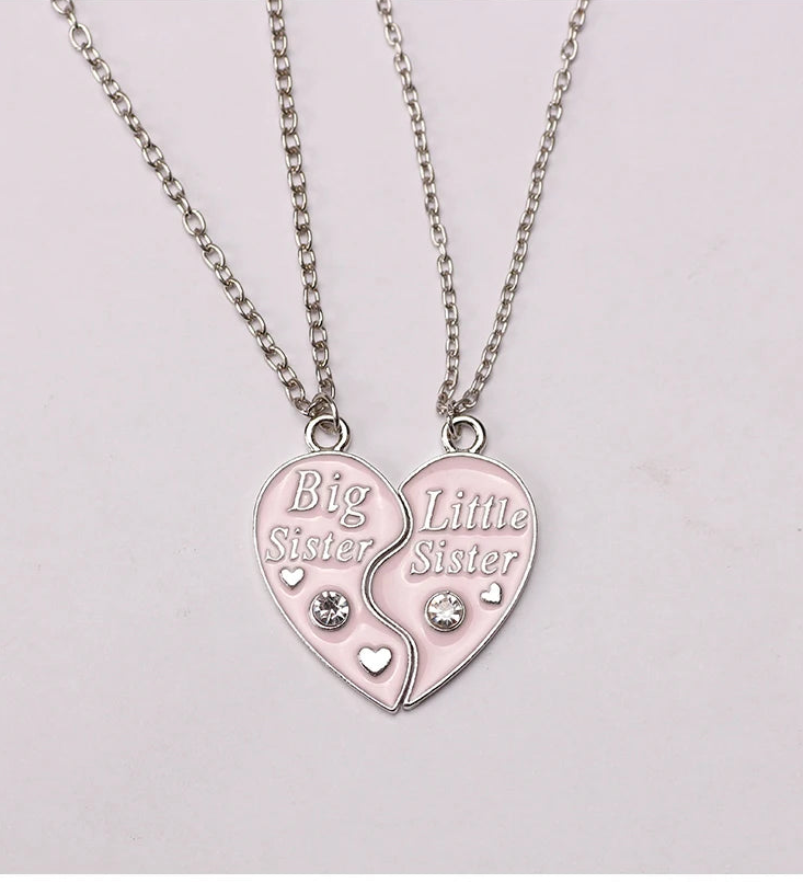2PCS Big Sister Little Sister Heart Necklace Set for Girls | BFF Friendship Spliced Pendant Birthday Gift
