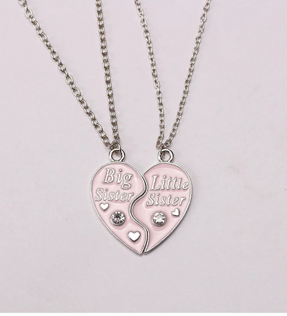 2PCS Big Sister Little Sister Heart Necklace Set for Girls | BFF Friendship Spliced Pendant Birthday Gift