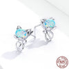 Purrfectly Gorgeous - Genuine 925 Sterling Silver Blue Opal Cat Stud Earrings.