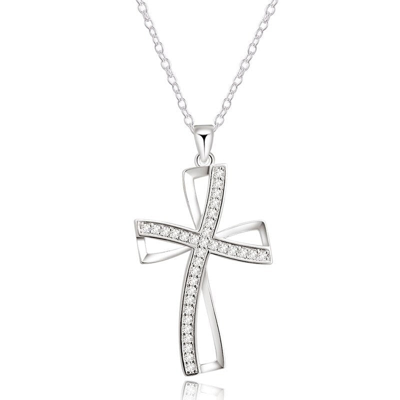 Divine Elegance: 925 Sterling Silver Zircon Studded Cross Pendant Necklace - Fashion Jewelry for Teens and Women, Perfect for Confirmation Parties!