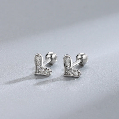 Vintage 925 Sterling Silver/ Gold Plated Small Heart CZ Screw-Back Earrings for Girls – Fine Jewellery!