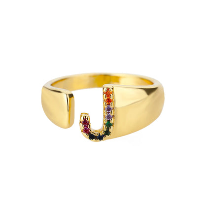 Adjustable Initial Letter Ring 18K Gold Plated | Multi-Colour Zircon Alphabet Ring for Women & Men | Elegant Birthday Gift!