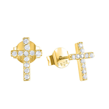 Sparkling Sterling Silver Cross Stud Earrings – Elegant Crystal Earrings for Girls & Boys, Kids Jewellery Gift!