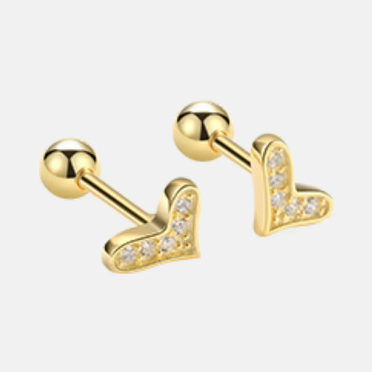 Vintage 925 Sterling Silver/ Gold Plated Small Heart CZ Screw-Back Earrings for Girls – Fine Jewellery!